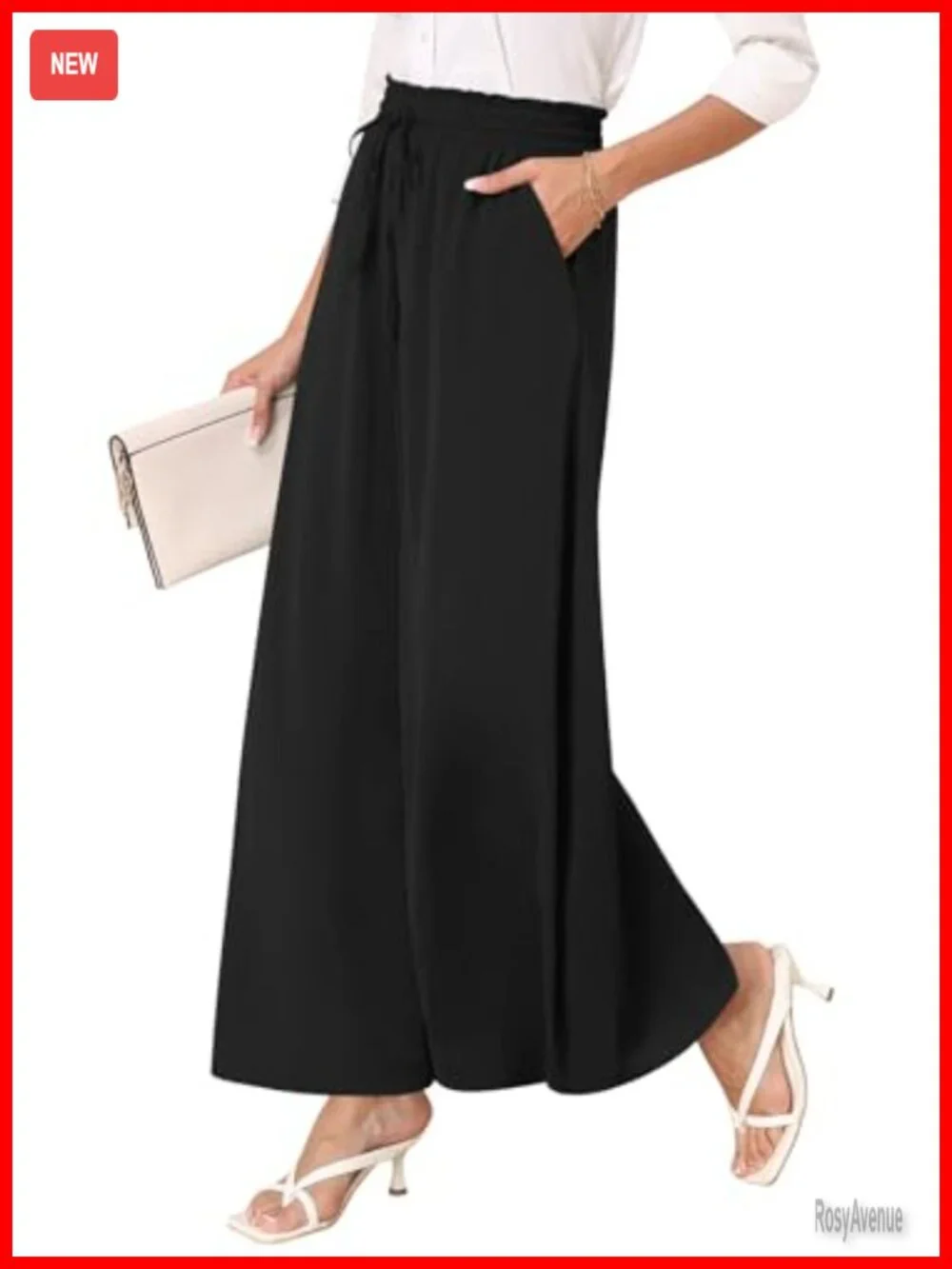 Chiffon Wide Leg Palazzo Pants Dressy High Waist Flowy Trousers with Pockets